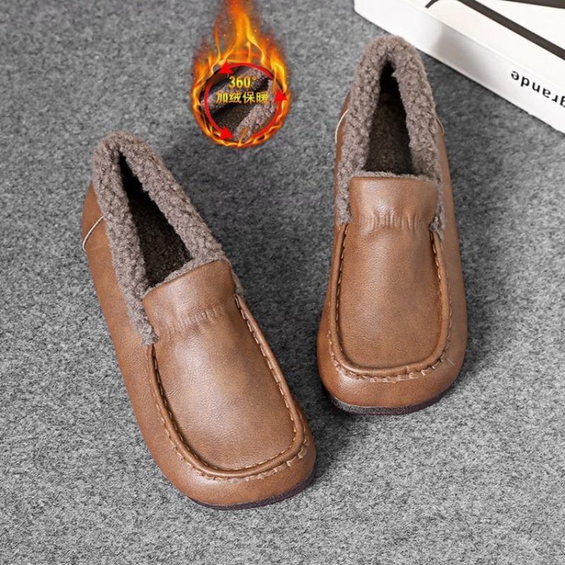 Doudou shoes women's winter velvet warm snow boots fluffy soles retro one-pedal round head flat cotton shoes