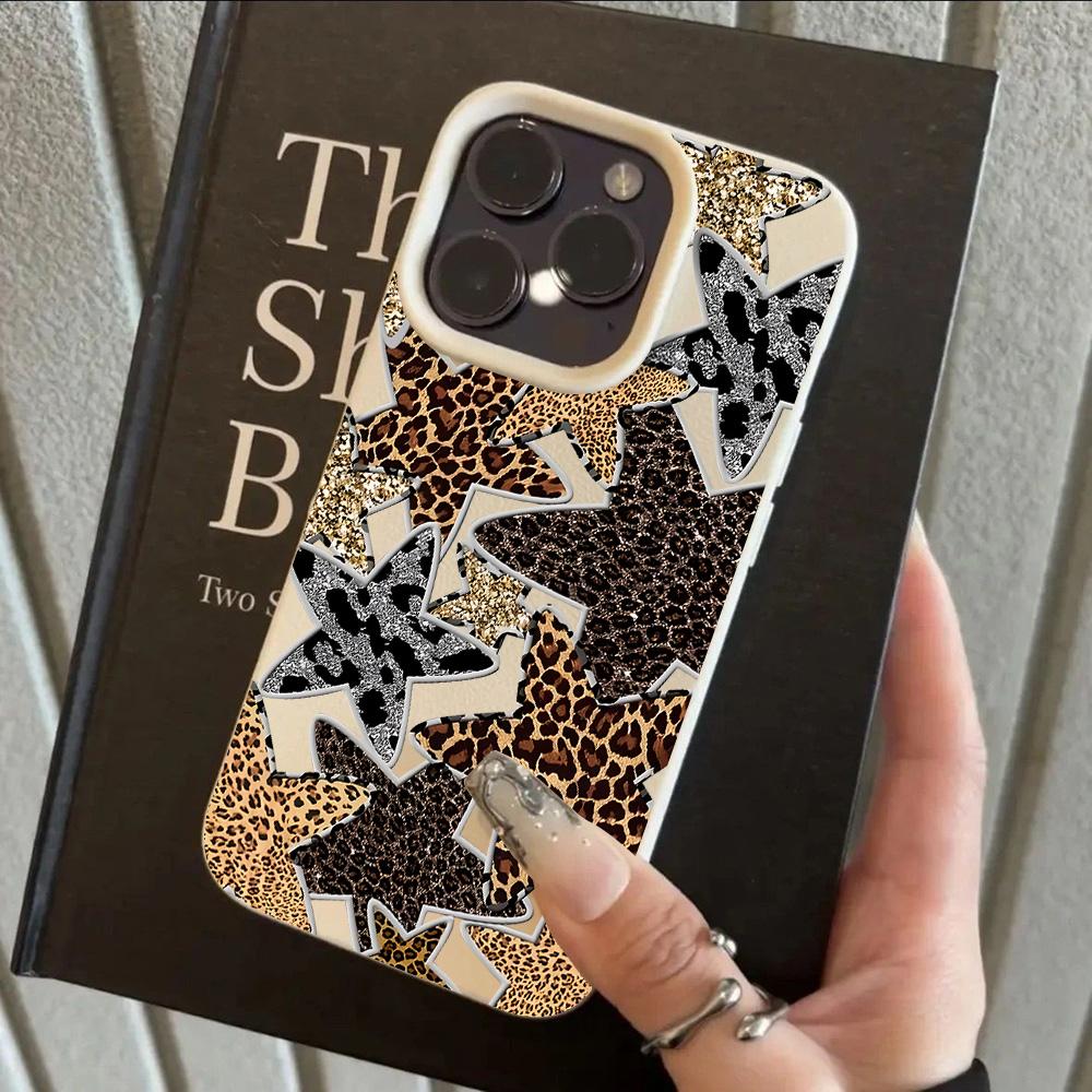 INS Trendy Leopard Print Stars Lichee leather pattern Phone Case For Redmi Note 14 13 12 11 10 9 8 Pro Plus 4G 5G Shockproof