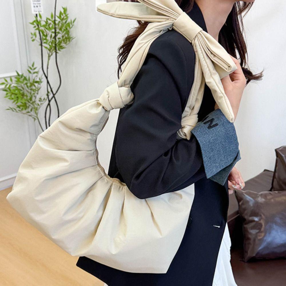 Bowknot Nylon Dumplings Bag Korean Style Cloud Bag Casual Handbag  Portable