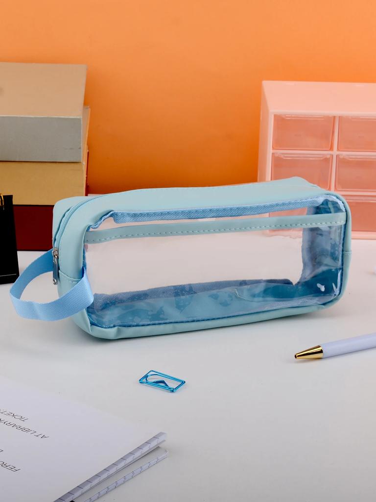 1pc PVC Waterproof Pencil Case Large Capacity Pen Case Organizer Zipper Pencil Pouch Office Supplies School Supplies Pencil Case