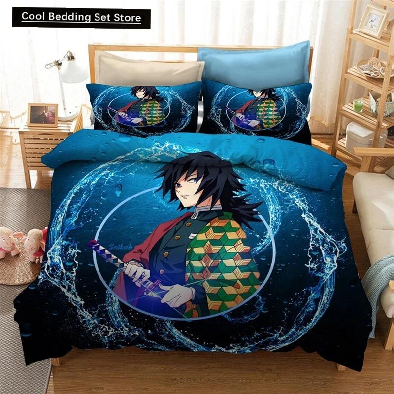 

Комплект постельного белья Cartoon Demon Slayer, пододеяльники, японское аниме, 3D-печатное одеяло, комплект постельного белья, постельное белье, домашний текстиль EU Double 200x200cm