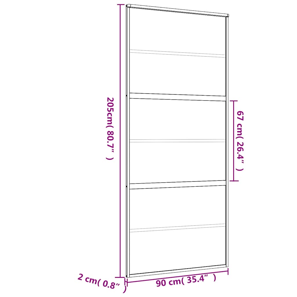 Sliding Door Golden 90x205 Cm Tempered Clear Glass and Aluminum
