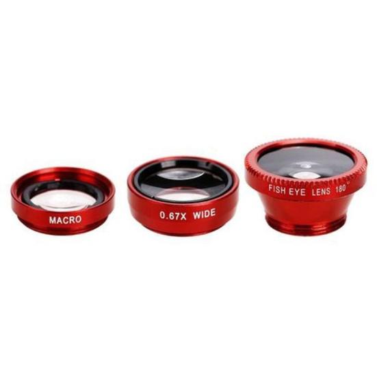 

3 in 1 Universal 0.65X Wide Clip on Angle Fisheye Macro Lens червоний