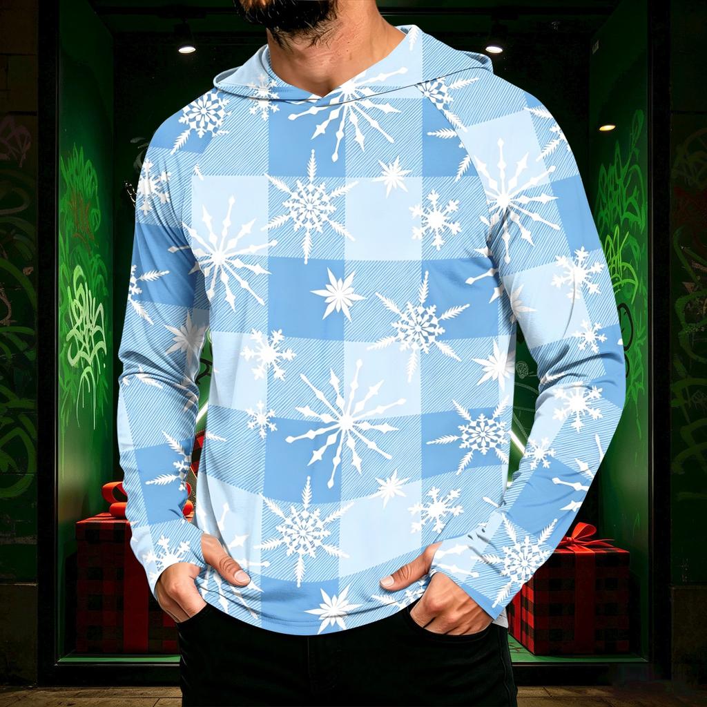 Men's Long Sleeve Hooded Sun Shirt with Christmas Print for Casual Daily Wear