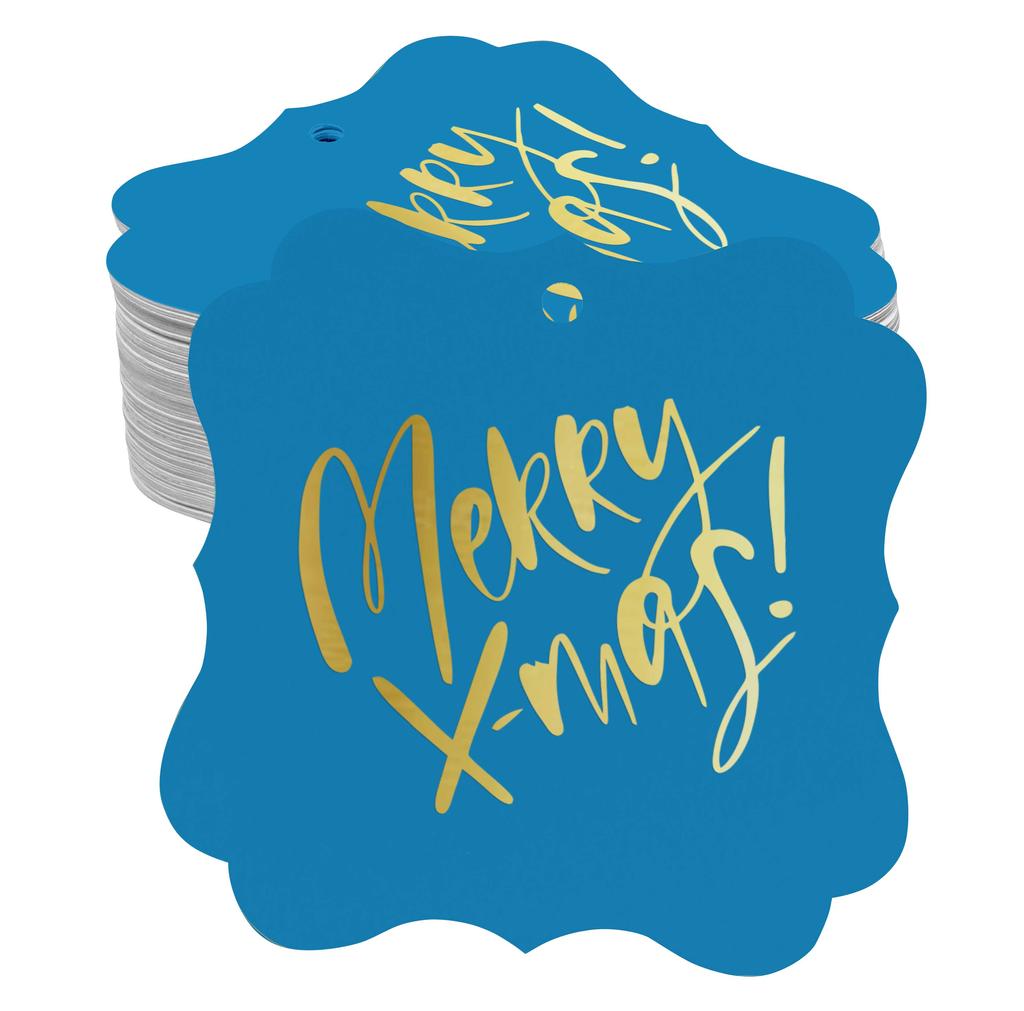 Inkdotpot Pack Of 100 Real Gold Foil Bracket Shape Paper Tags Merry X-Mas Christmas Favor Hang
