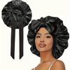 Silk Satin Sleep Cap with Ribbon Bow for Women - Elastic Wide Brim Bath Headscarf Hat for Hair Care