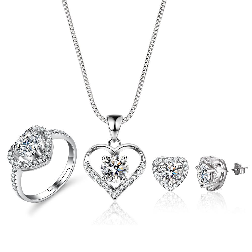 925 Sterling Silver Heart-Shaped Moissanite Jewelry Set: Ring, Necklace, Earrings