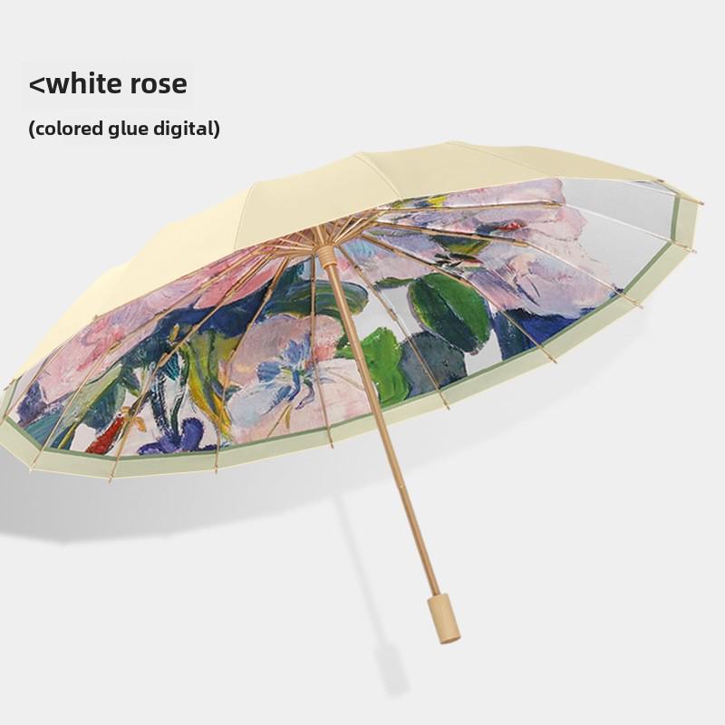 

Зонт женский двойного назначения: 16-реберный, ветро- и водонепроницаемый, с защитой от ультрафиолета, симпатичный складной солнцезащитный козырек с цветочным узором.