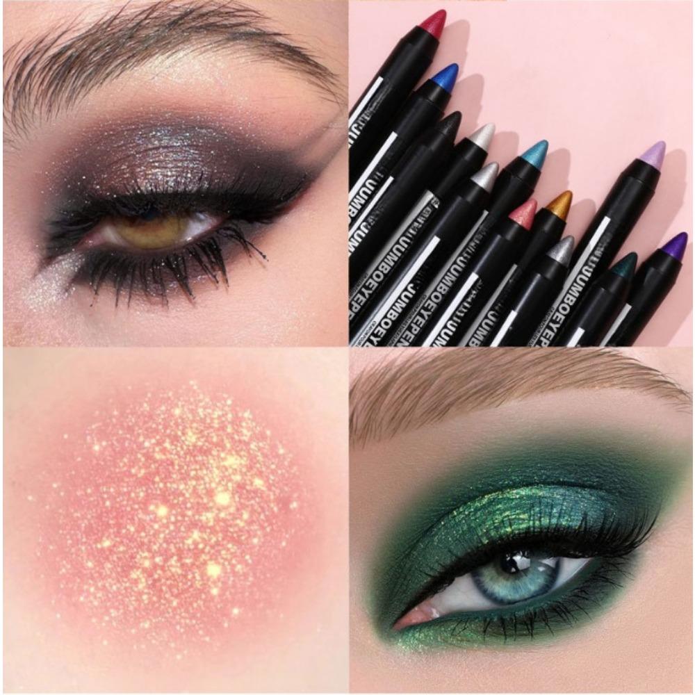 Smoky Dark Green Eyeshadow Pencil Stick 12 Colors Metallic Glitter Eye Shadow Highlighter Pen Makeup Tool Waterproof Pearlescent
