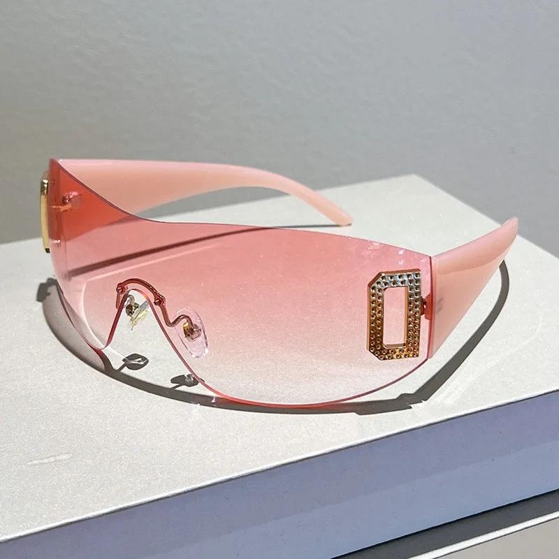 Y2K Rimless Punk Monolithic Sunglasses Women Goggle New Luxury Brand Shades Suns Glasses Female Five Star Wrap Around Eyewear