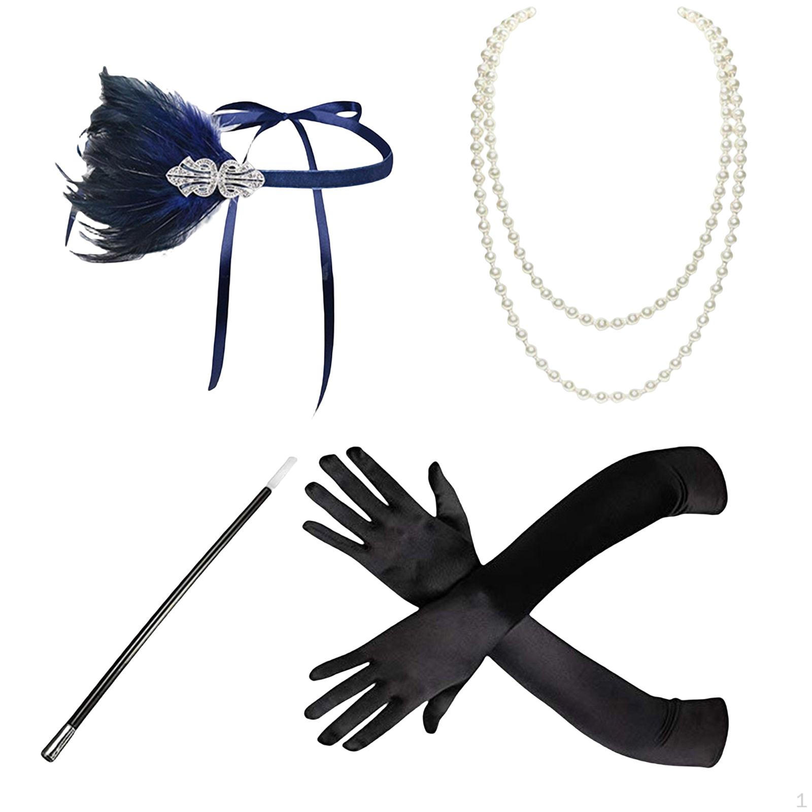 

1920S Feather Headband, Props Headwear Rhinestone Vintage for Cosplay Performances 4 Pieces Blue