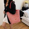 Double-sided Striped Canvas Bag for Women's Foreign Trade Korean New Lazy Style Shoulder Bag Large Capacity Commuting Toy Bag