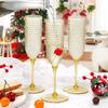 24 Pack Amber Plastic Champagne Flutes, 5.5 Oz Disposable Stemmed Glasses for Wedding & Toasting