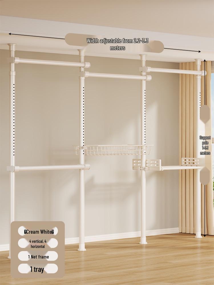 Floor-Standing Clothes Rack: Bedroom Hanger, Retractable Drying Rod, Coat & Hat Rack.