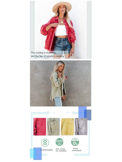 2025 European & American Style Distressed Ripped Denim Jacket for Women