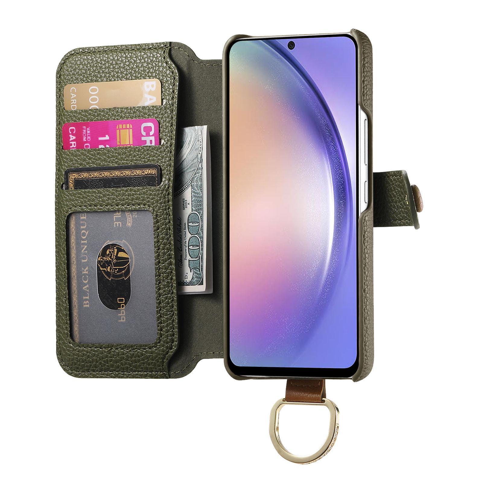 

For Samsung Galaxy A35 5G Case RFID Blocking Zipper Wallet PU Leather Mobile Cover Green