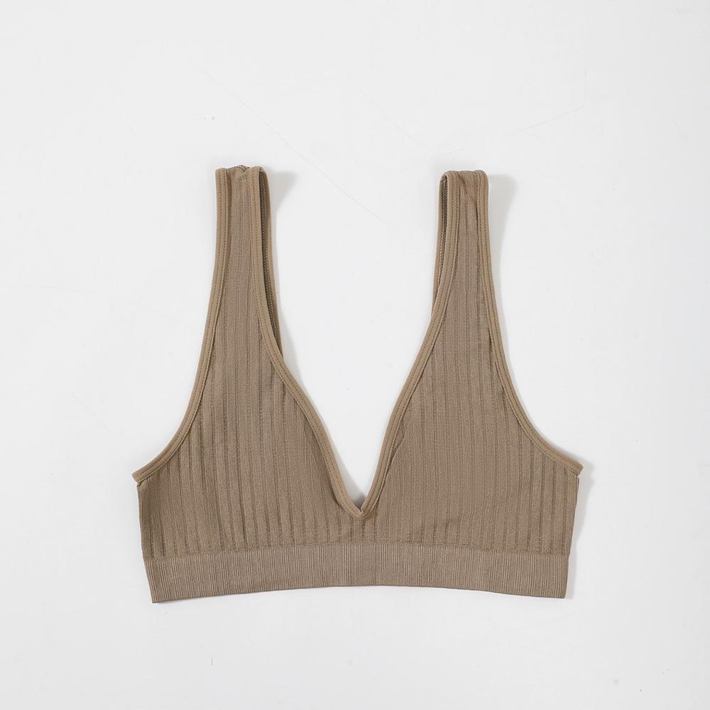 

Женский бесшовный спортивный бюстгальтер с глубоким V-образным вырезом для йоги — большой размер, поддерживающая одежда для сна L хаки