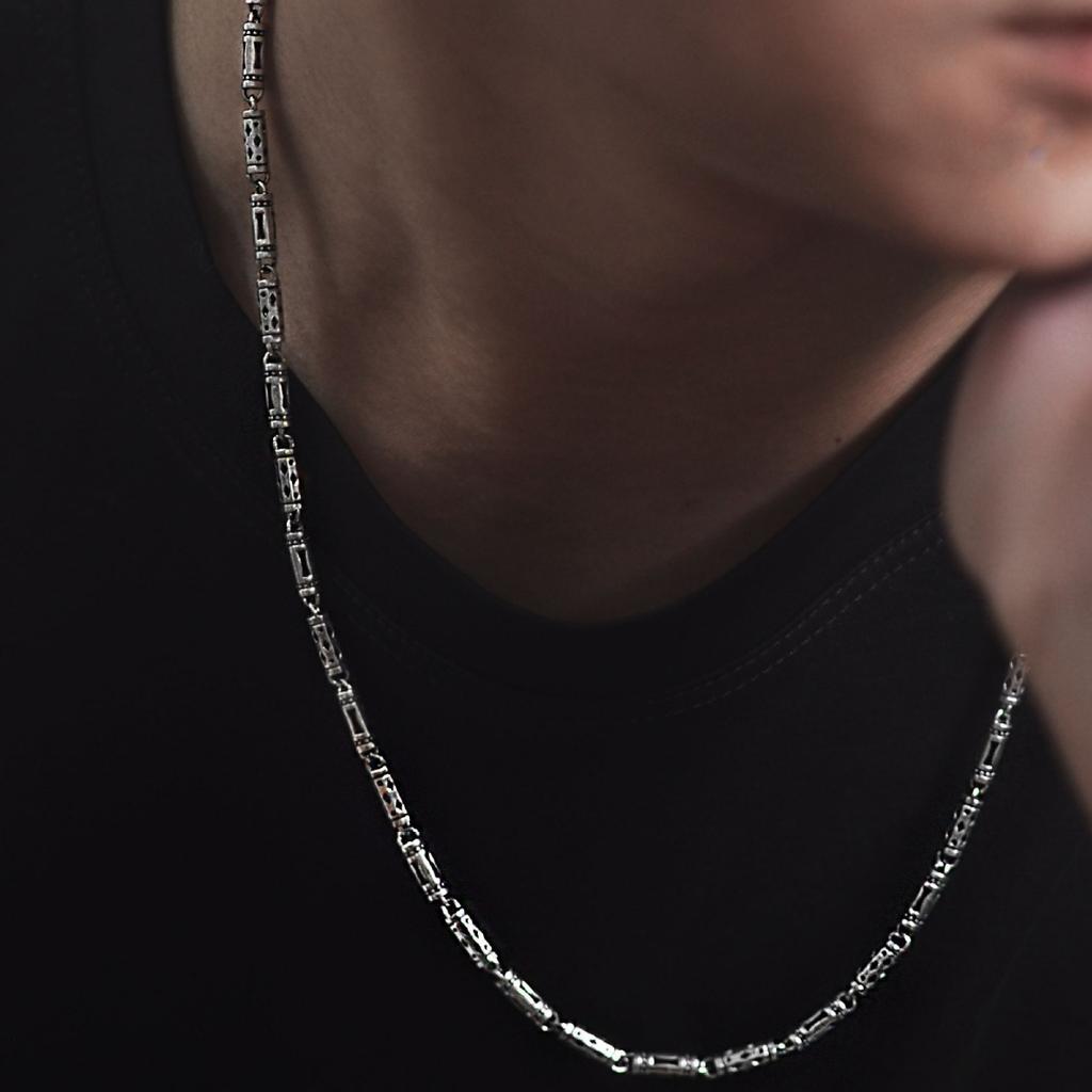 BOCAI Retro Thai S925 Silver Necklace for Men Long Link Chain with Thick Versatile Clavicle Rhodium Finish Trendy Sweater Style
