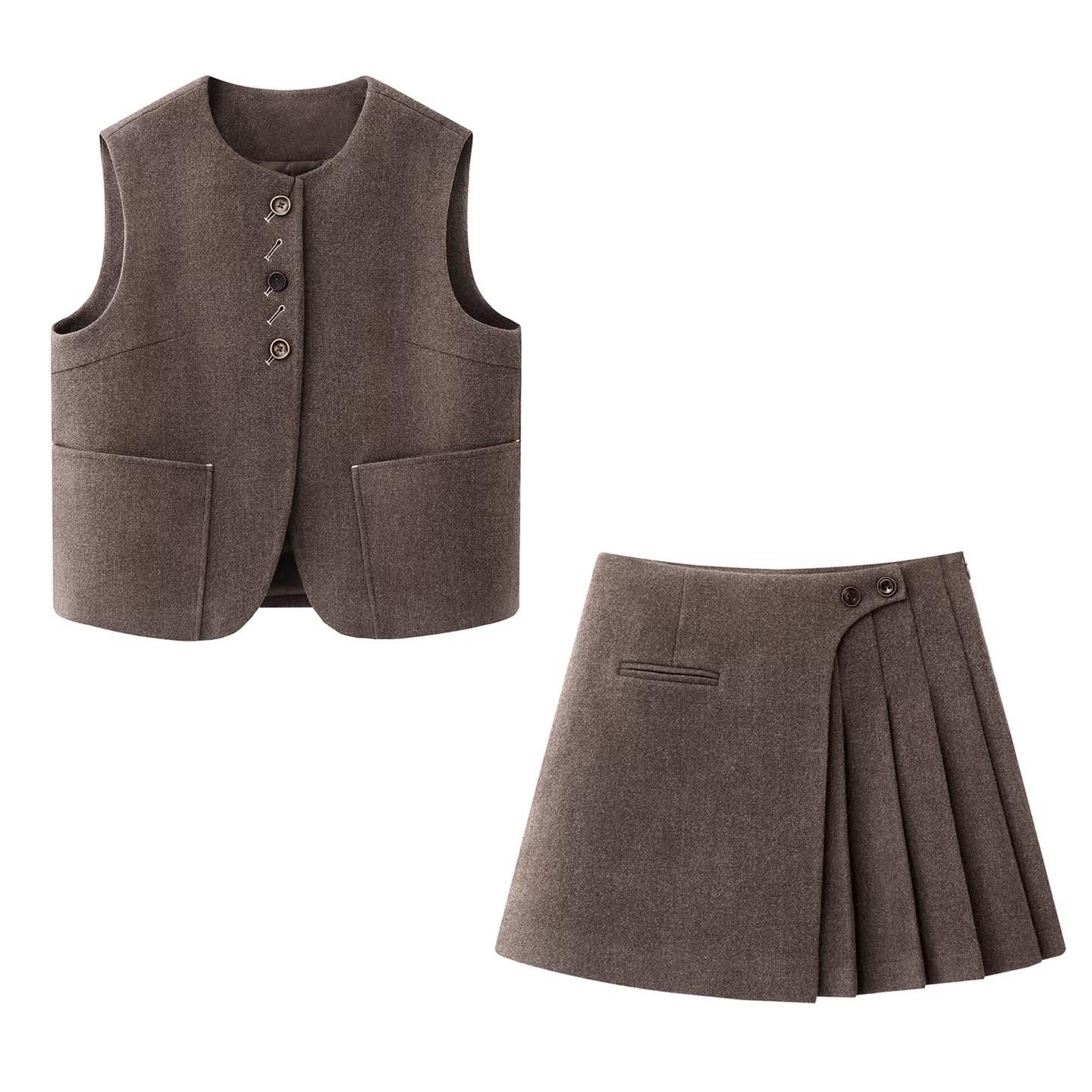 

2026 Spring Retro Academy Wool Suit Vest & Pleated Skirt Set S