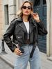 Women's Faux Leather Motorcycle Jacket - Summer Short Slant Zip with Lapel, European and American Style.