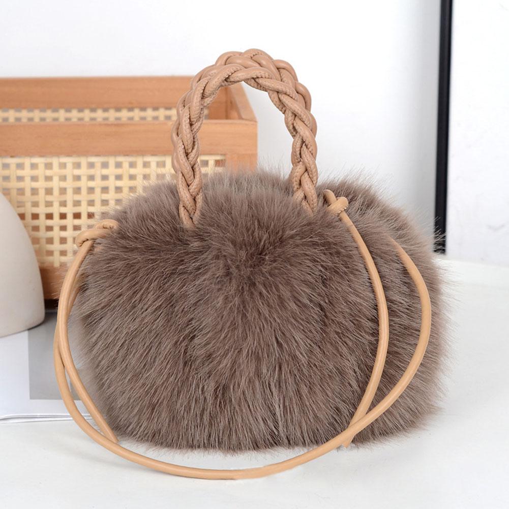 Cute Pumpkin Bag Faux Fur Tote Bag Women's Bucket Plush Luxury Design Ladies Handbags Soft Winter Crossbody Shoulder Bags
