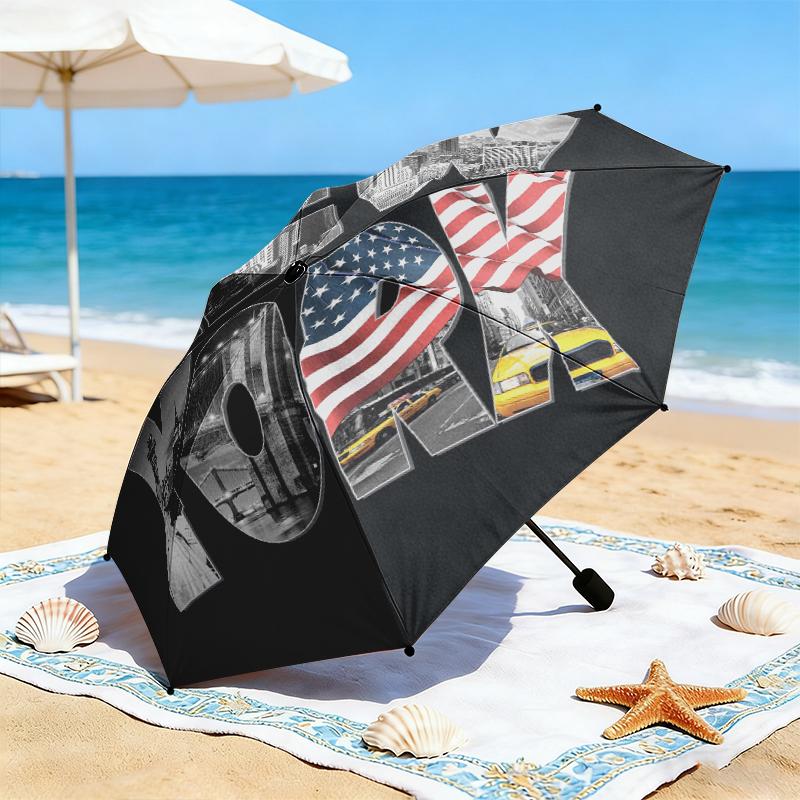 1 Stück Künstlerischer Amerikanischer Flaggen-Regenschirm Tragbarer Faltregenschirm Eisenrahmen Lochknochenstruktur Outdoor Heim-Regenschirm