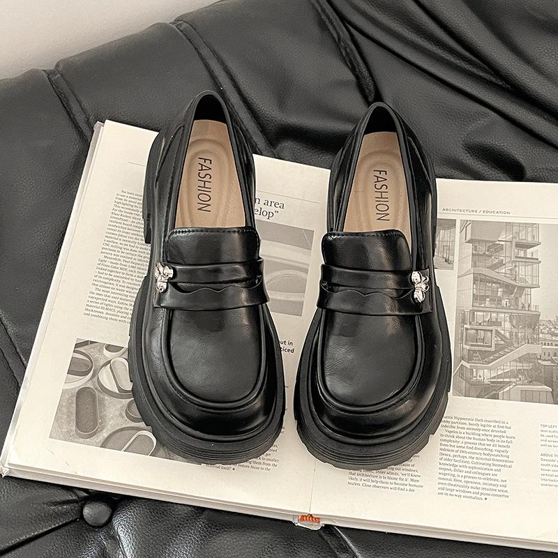 

Height-increasing small leather shoes women s fashion simple British style platform 2025 new autumn and winter retro Mary Jane single shoes 40 чорний