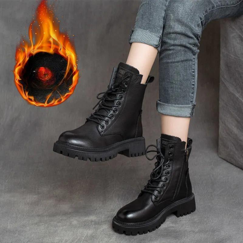 Retro Boots for Women Autumn Winter Women's Shoes Leather Casual Flat Ankle Boots Female Platform Short Boots