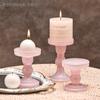 Romantic Pink Glass Candlestick Holder for Weddings & Candlelit Dinners
