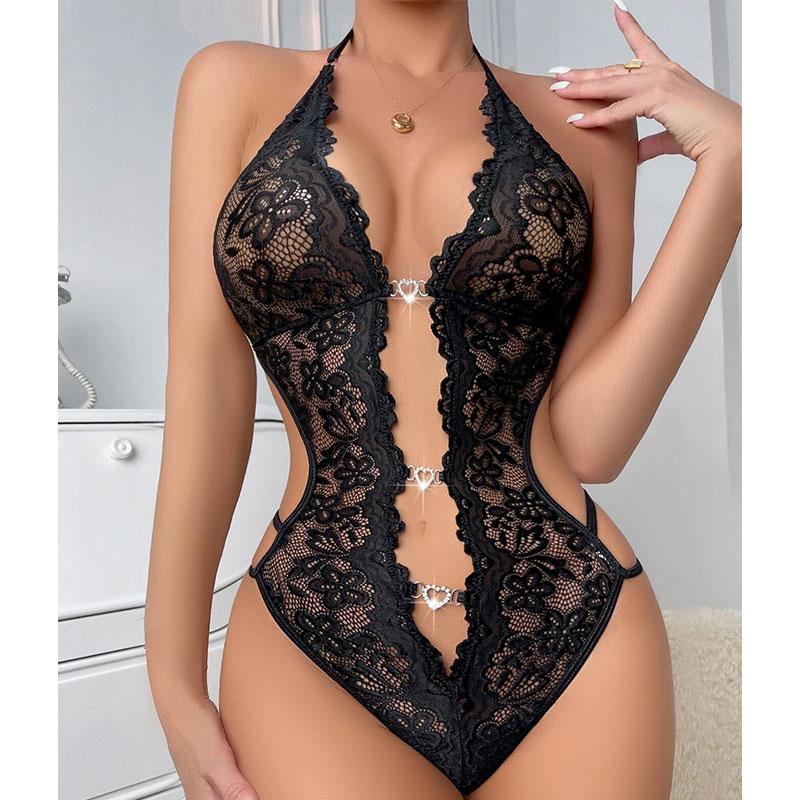 Sexy For Women Crotchless Underwear Black Sexy Bodysuit Lingerie Porn Babydoll Perspective Lace Sex Suit Deep V Erotic Costumes