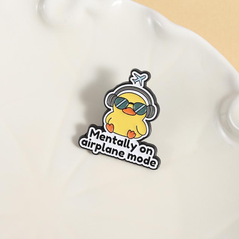Mentally On Airplane Mode Enamel Pins Cute Cool Duckling Brooches Lapel Badges Cartoon Introvert Jewelry Gift for Friends
