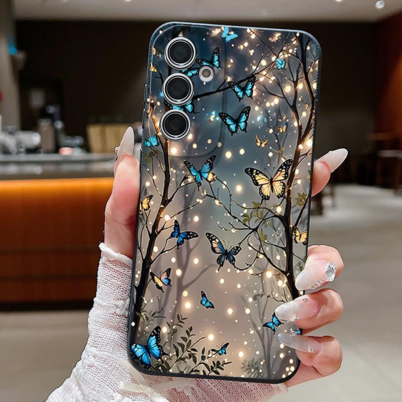 

Чехол для Samsung Galaxy S25 Edge S24 Ultra S23 S22 Plus S21 FE с роскошным светящимся рисунком бабочек и текстурой кожи. Samsung S23 чёрный