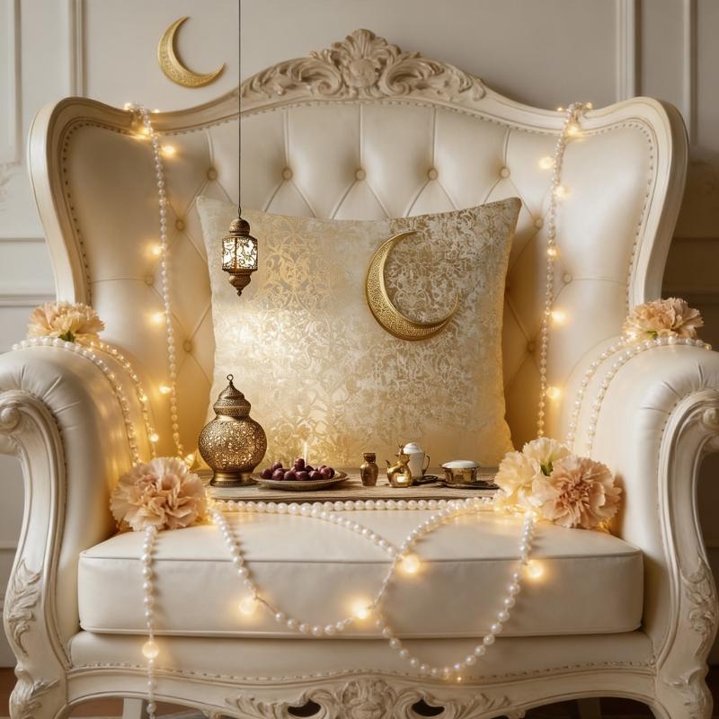 Soft Short Plush Cushion Cover Gold Moon Ethnic Festival Print 45x45cm Standard Size for Home Decoration