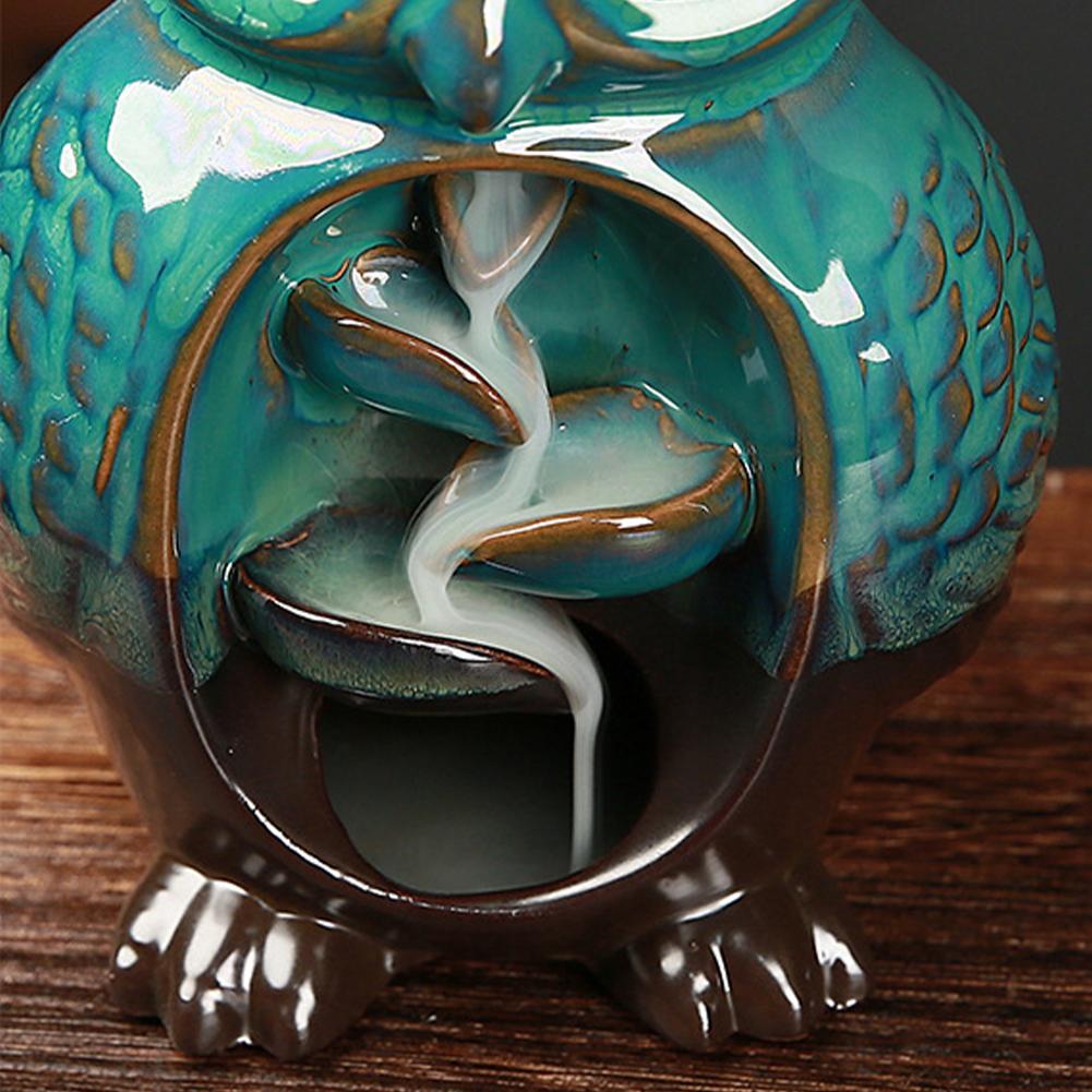 Ceramic Incense Holder with 10 Cones Owl Backflow Incense Burner Household Incense Burner Aromatherapy Ornament