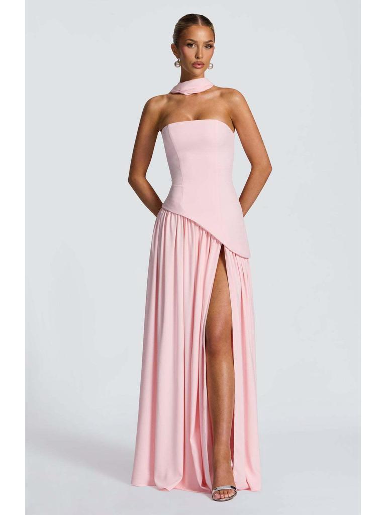 Chique Strapless Effen Kleur Maxi Jurk – Sexy Backless Design met Hoge Split