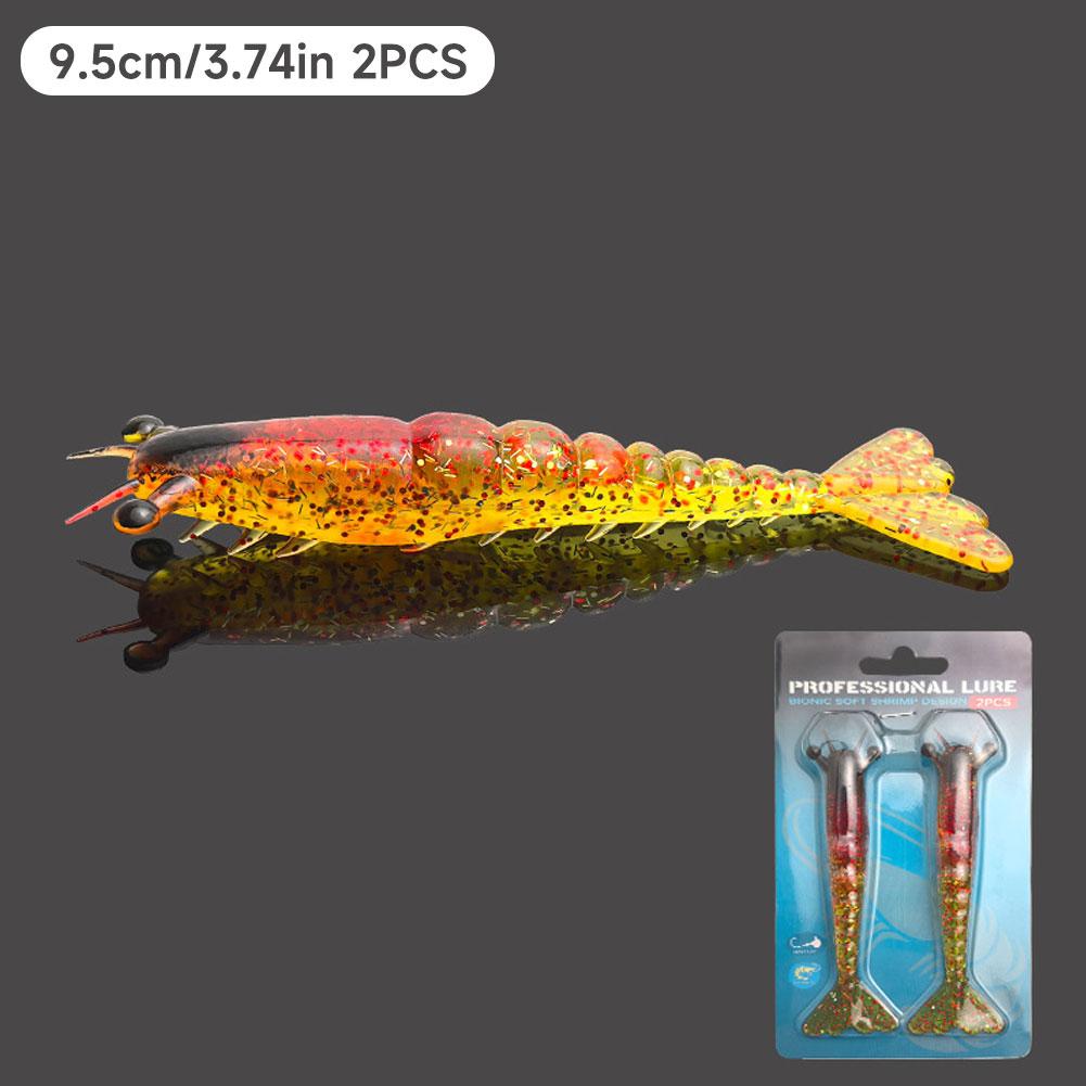 2PCS 9.5cm /11.5cm Sinking Iron Armored Shrimp Soft Bait Simulation 3D Bait PVC Soft Shrimp Fake Fishing Lures