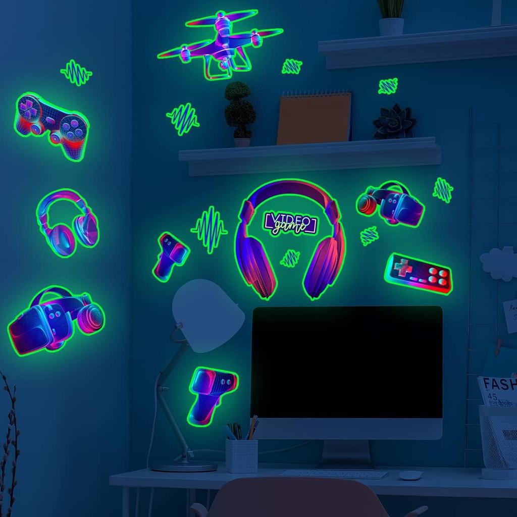 Gaming Wall Decals Glow In The Dark Game Wall Stickers Boy Gamer Video Game Controller Wall Decor for Boys Room Kids Bedroom Home Playroom Decoration