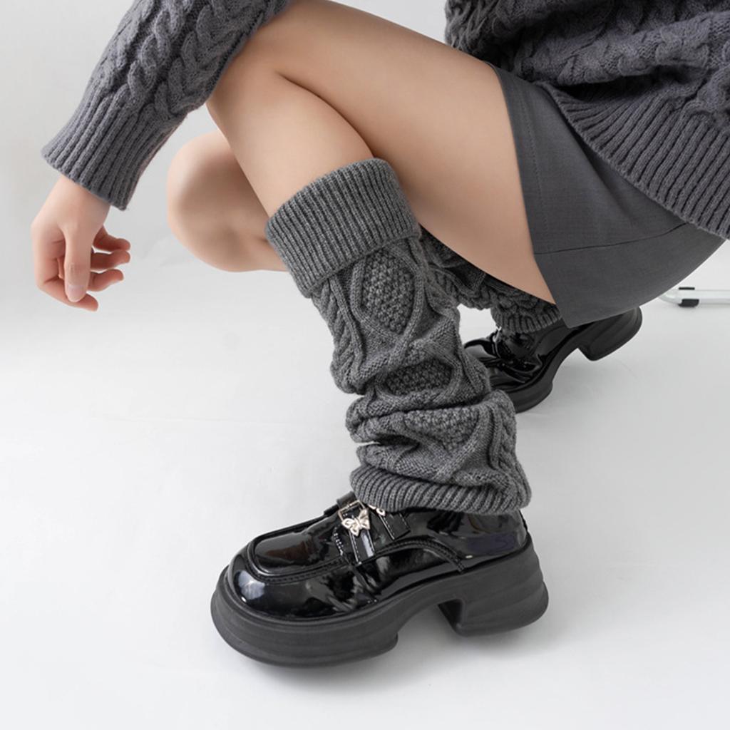 Womens Lolitas Knit Long Socks Leg Warmers Harajuku Boot Socks Winter Warm Ankle Heap Socks Fashion Leg Socks Streetwear