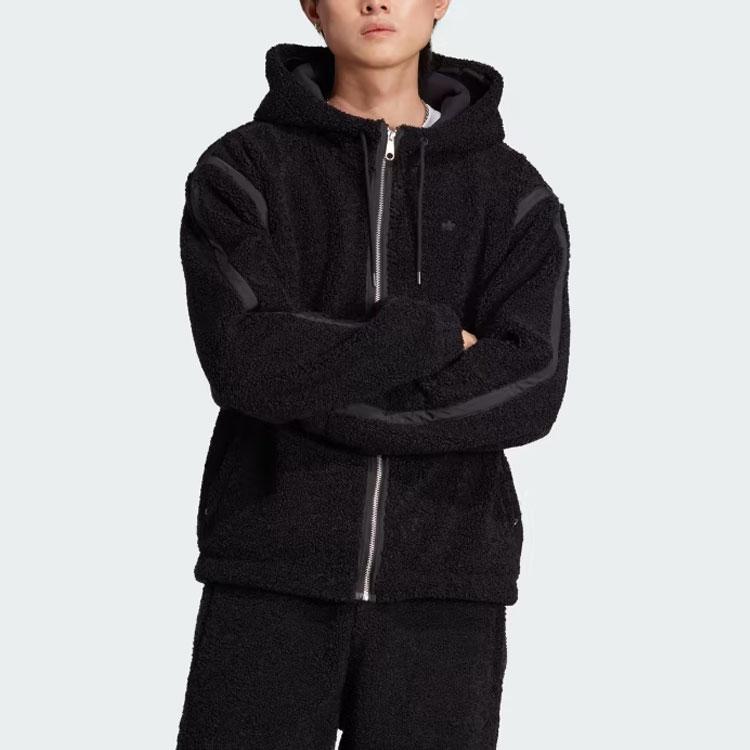 Adidas Originals Premium Essentials Fleece Jacket With Hood Long Sleeve Men Outerwear Black II5807