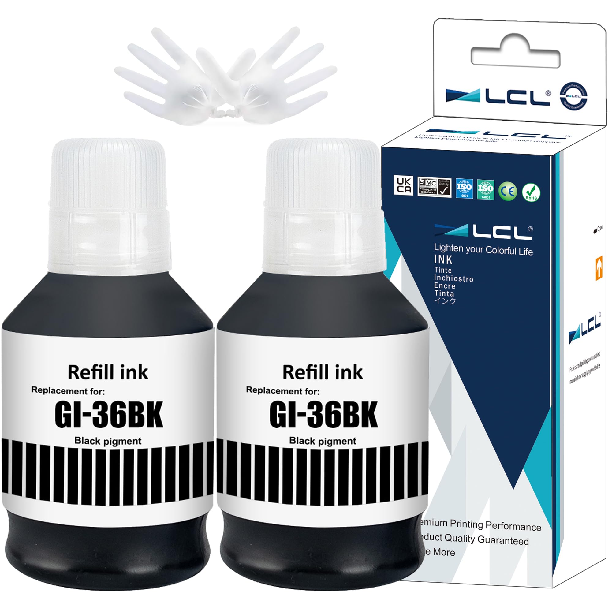 

LCL Compatible Canon Black Ink Bottles for Maxify and GX5530 Printers GI36, GI-36 BK, GI-36BK (2-Pack Pigment, 170ML) GX7030, GX6030, GX5030, GX4030, чорний