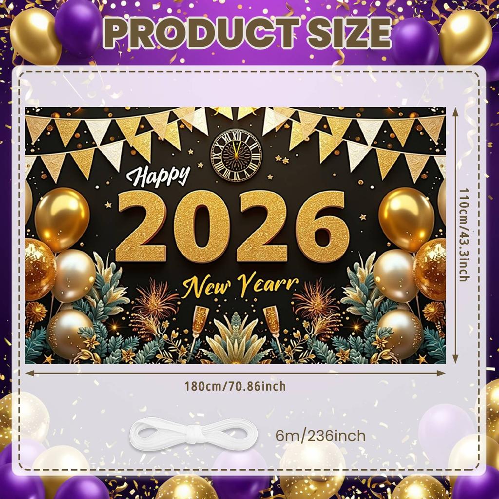 2026 Festive Display Glitter Accents 2026 Holiday Background 2026 Event Display Colorful Balloons New Year Party Backdrop