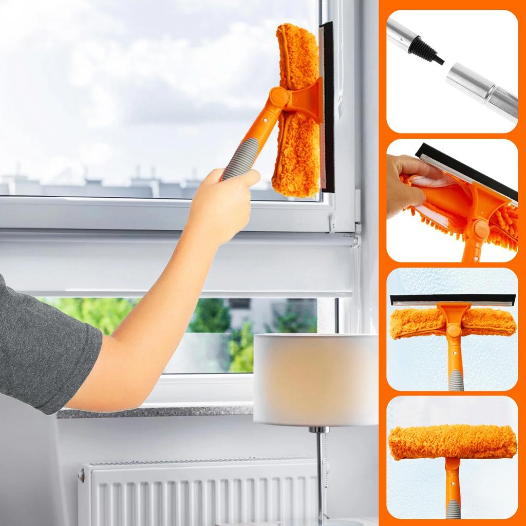 Window Cleaning Squeegee Kit with Cleaning Cloth Cover Spliced Window Squeegee Cleaner Hanging Window Squeegee Cleaning Tool