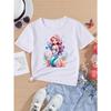 Girls Crewneck Summer Tee, Cute Cartoon Mermaid Princess Print Sweet Versatile Casual Short Sleeve Kids Top