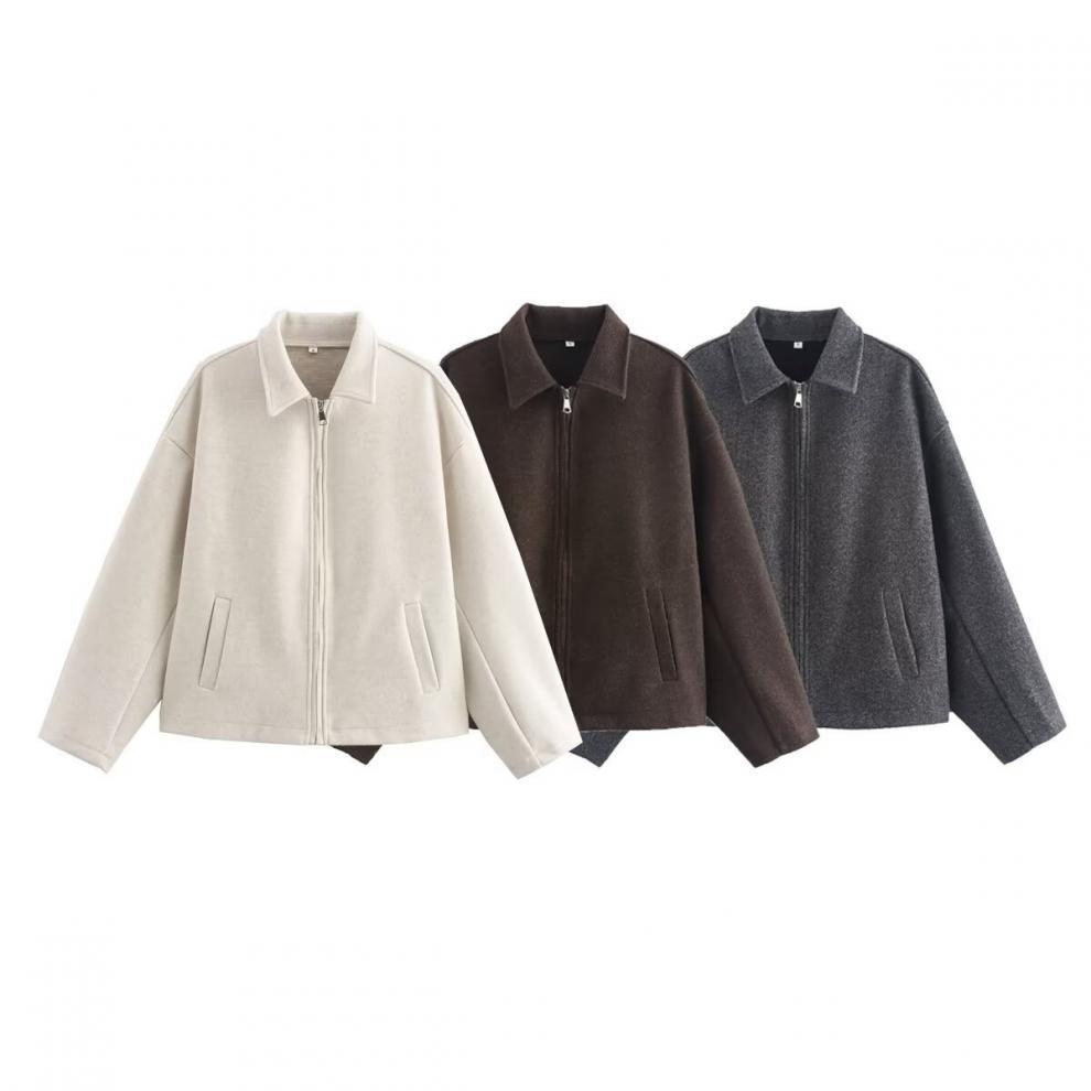 2025 Herbst Damen Wollmantel mit weitem Bein, dreifarbig, mit Reißverschluss (B88780)