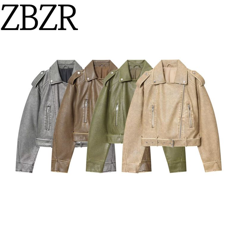 Za Autumn/Winter New Arrivals Women's Clothing Zr European and American Style Fashionable Simple Versatile Washed Belt Leather Jacket Coat