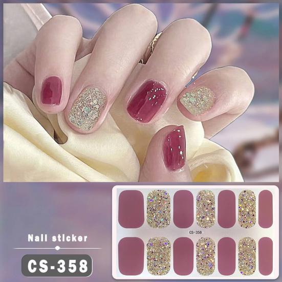 1 Sheet Gel Nail Strip UV Free Easy Apply Remove Self-adhesive Nail Sticker Long Lasting Waterproof Quality Glitter Solid Color Decorative Nail Wrap