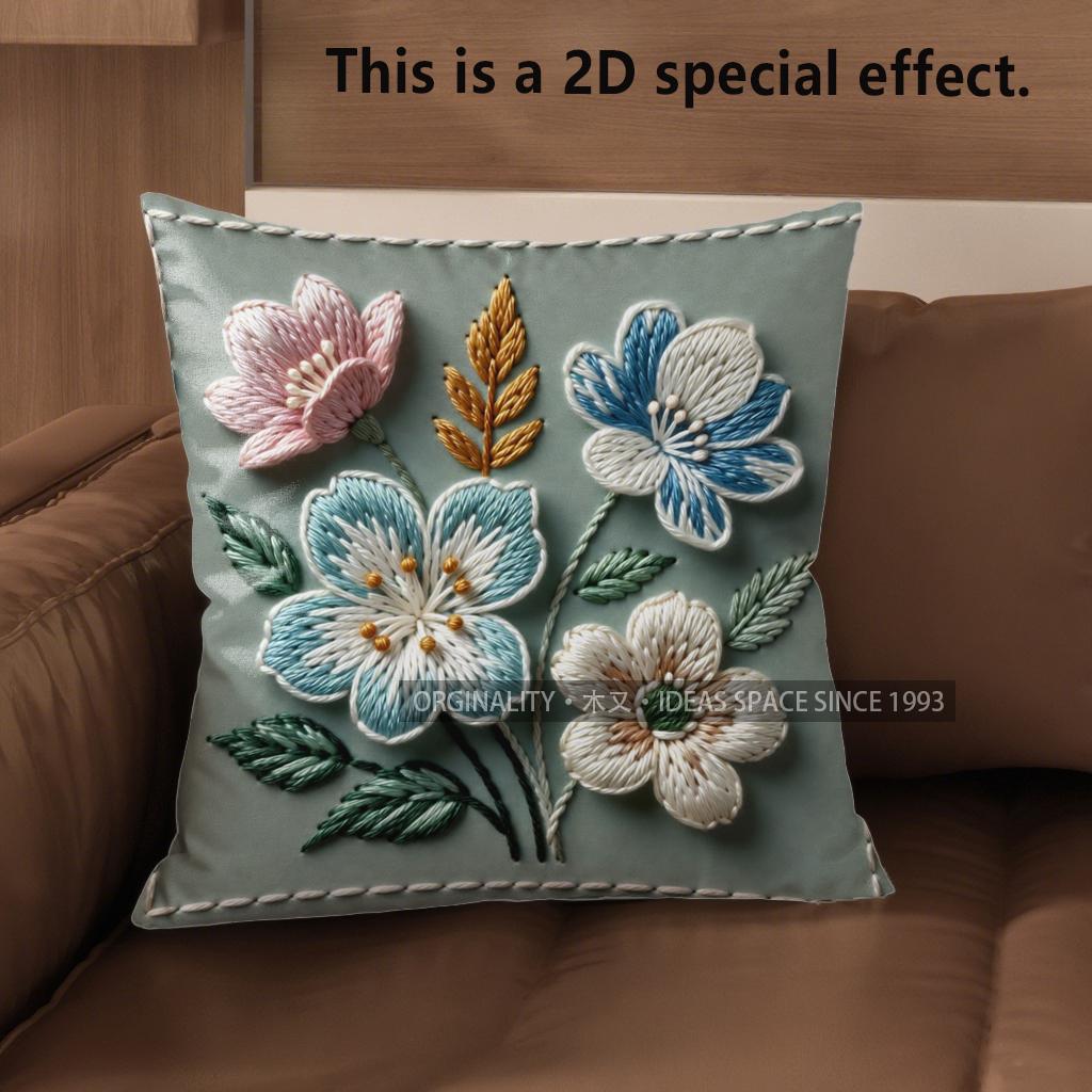 

2D Floral Embroidered Pattern Decorative Pillow Covers Pattern Cushion Cover Suitable For Sofa Bedroom Car Pillow Cover 40x40cm
