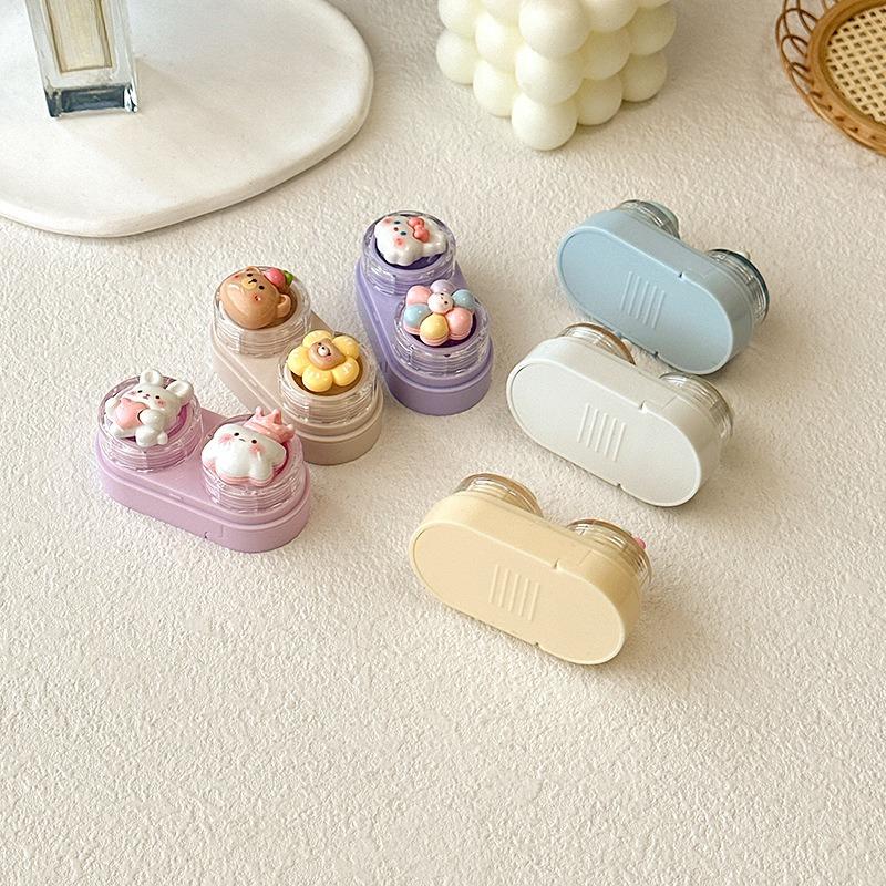 1pc Cute Animal Contact Lens Case Mini Contact Lens Box Portable Lightweight Travel Lens Care Tool with Tweezers