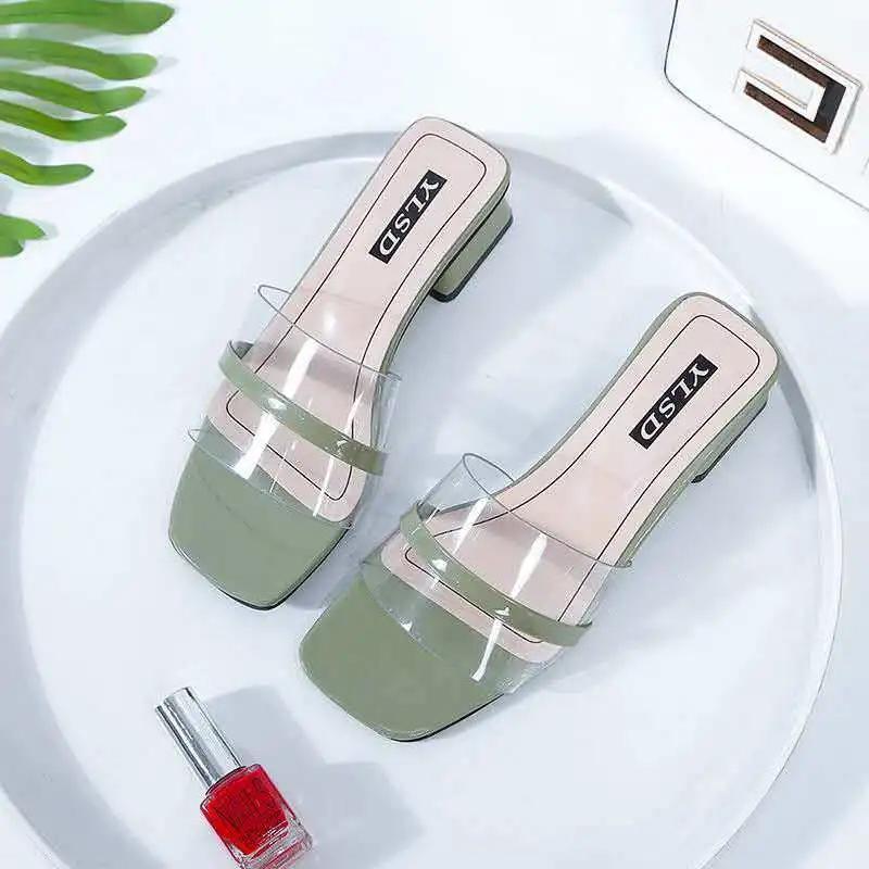 Fashion Outside Slides Indoor Shoes for Women Job Sandals Black Heeled Open Toe Woman Slippers Transparent Shoe Sale Luxury on Promotion