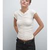MD Summer New Arrival Women's Clothing Normcore Stylish Pleated Cotton Ruffle V-neck Flounced Sleeve T-shirt 6825207